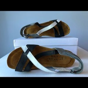 NAOT “ Kayla” black, gray and white strap sandal. Size 36.